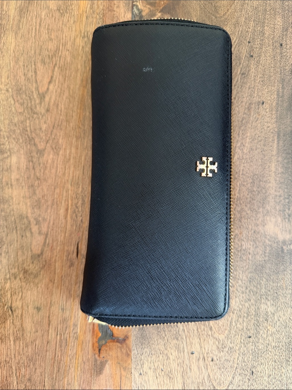 Tory Burch Black Wallet with Gold Logo Zip